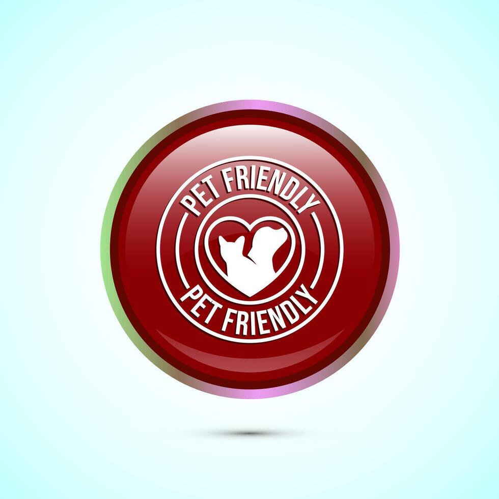 Pet friendly icon design illustration, Animal friendly label, badge, sign, symbol, Red Color Round Button Design vector