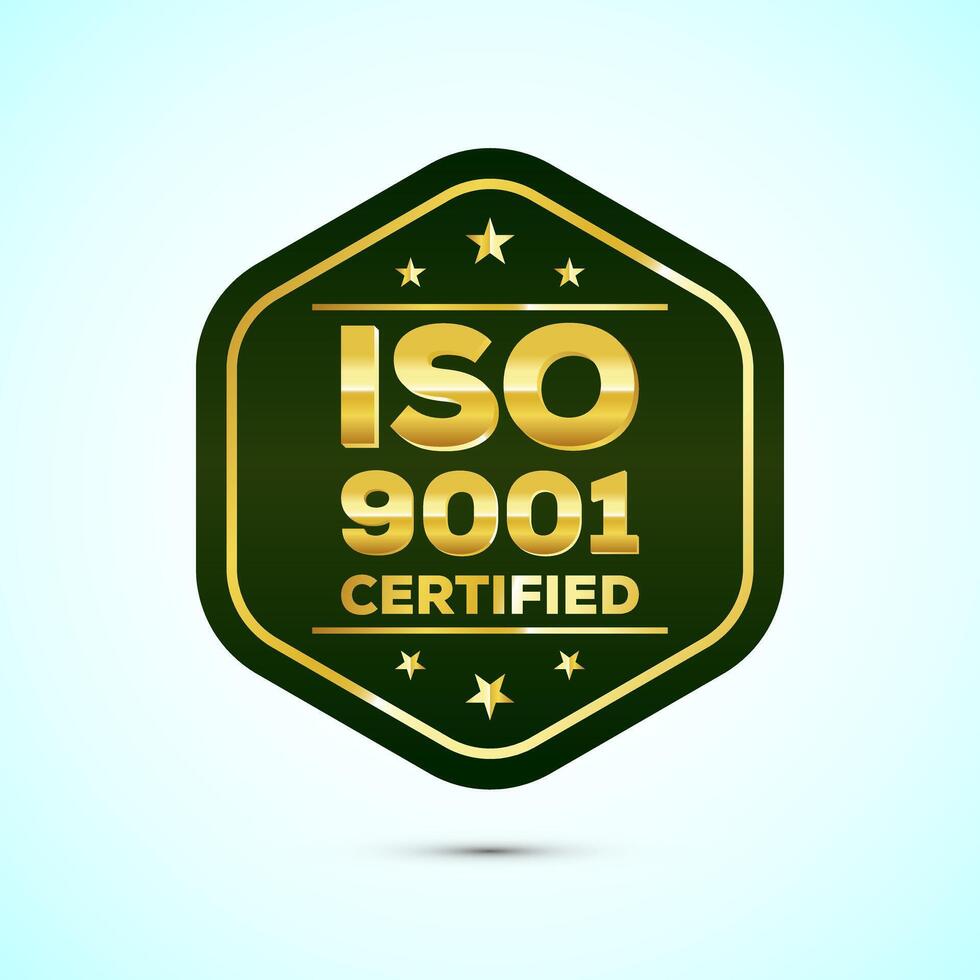 ISO 9001 golden badge design illustration vector