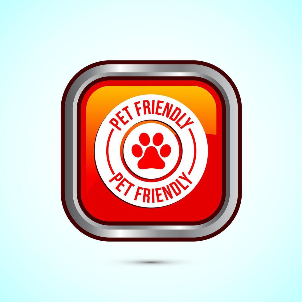 Pet friendly icon design illustration, Animal friendly label, badge, sign, symbol, Orange Color Square Button Design vector