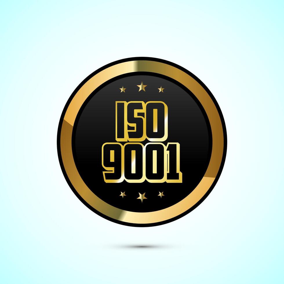 ISO 9001 golden badge design vector