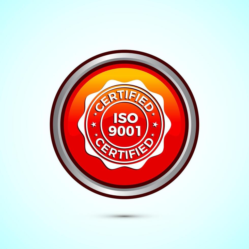 ISO 9001 certified icon design illustration, Standard quality label sign, symbol, Orange Color Round Button Design vector