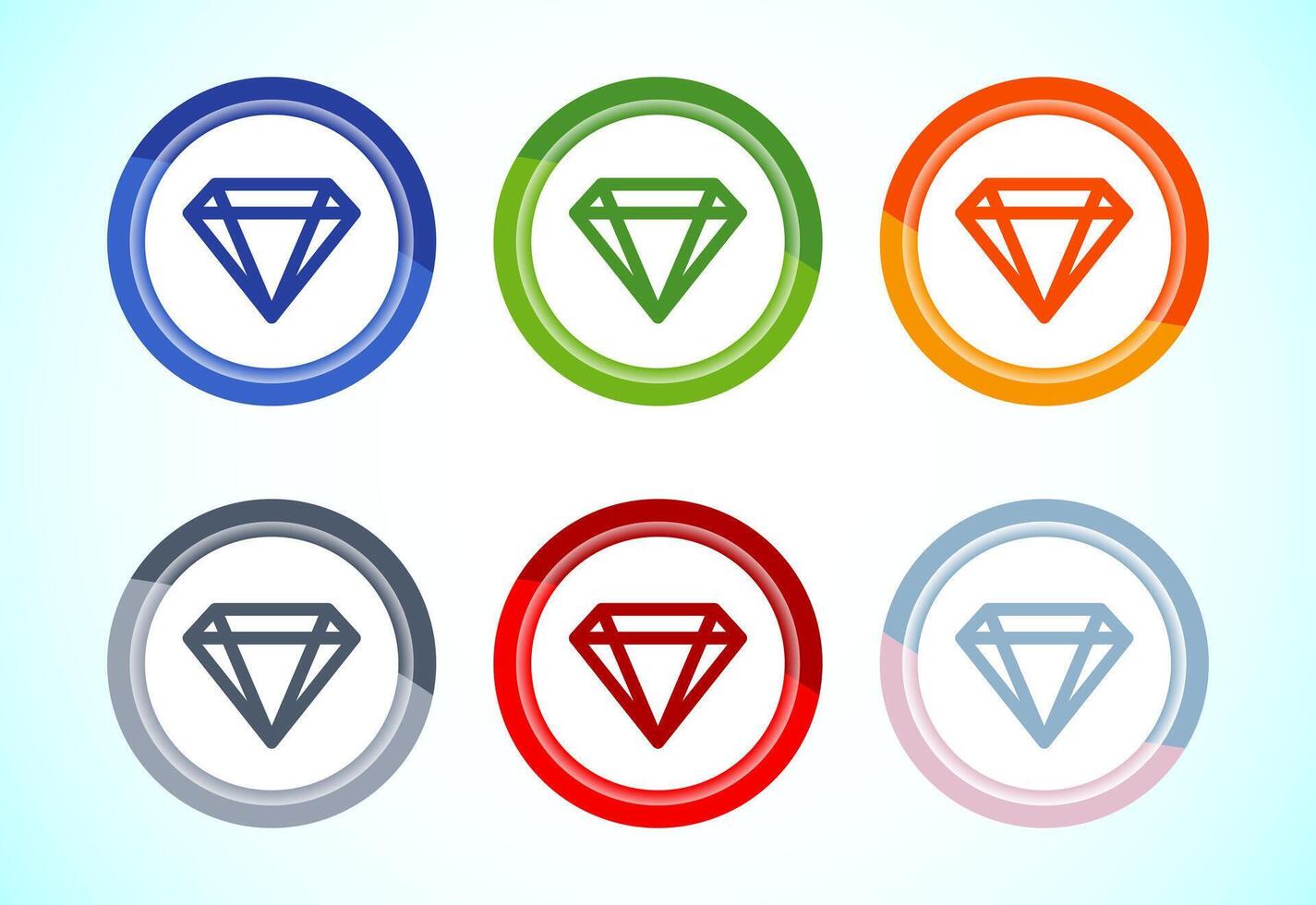 Diamond icon illustration. Jewel and gem icon, 6 color button design set vector