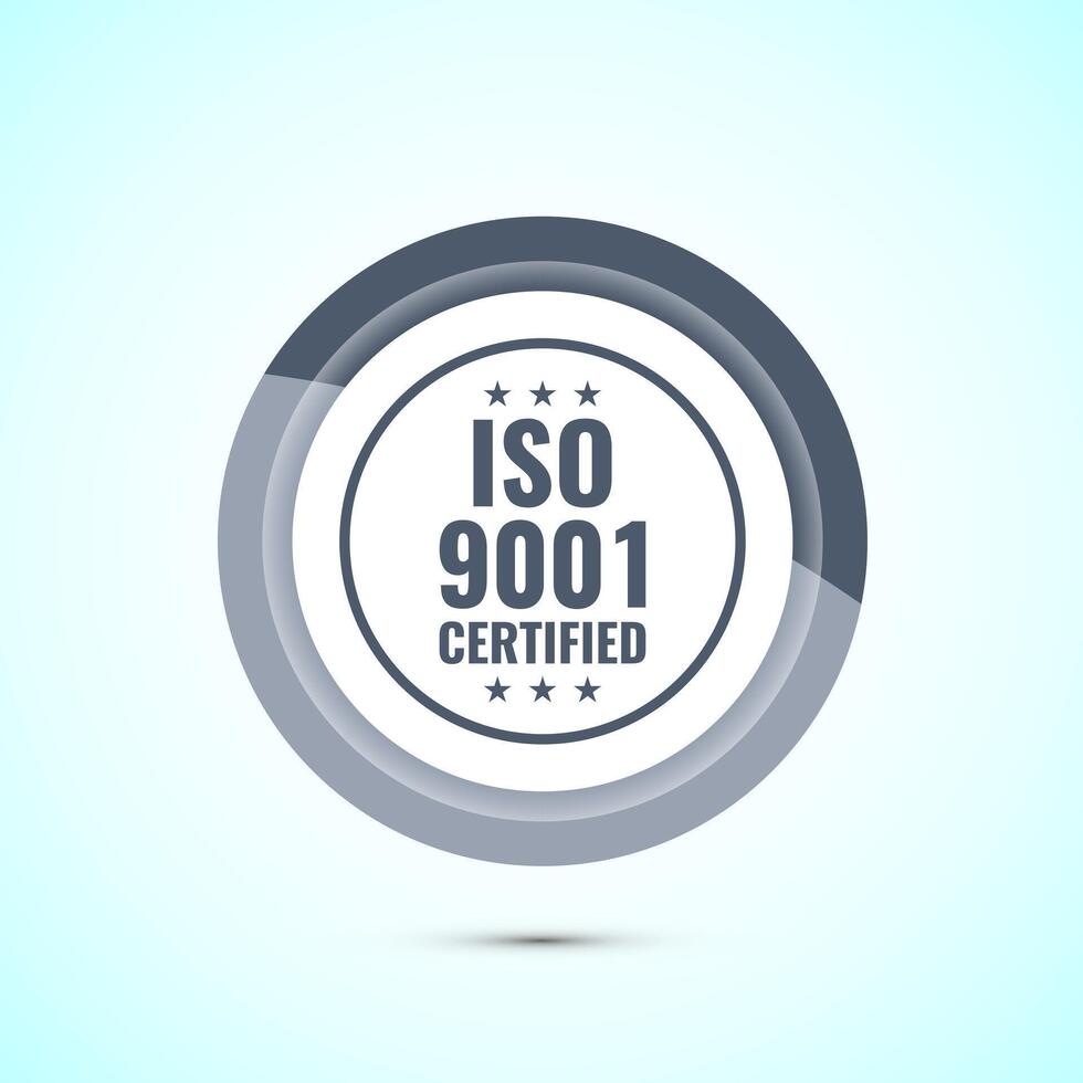 ISO 9001 certified icon design illustration, Standard quality label sign, symbol, Gray Color Button Design vector