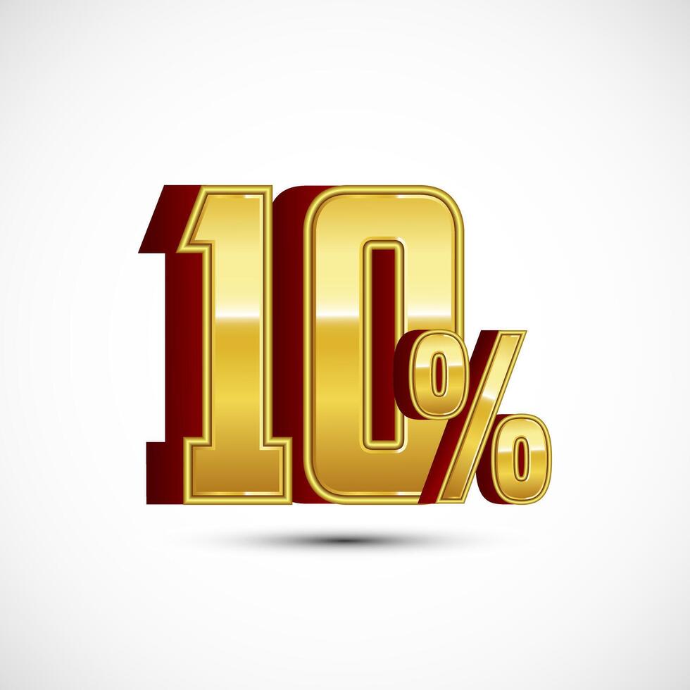 Gold color 10 Percent 3D discount tag sticker, big offer, sale symbol, special offer label vector