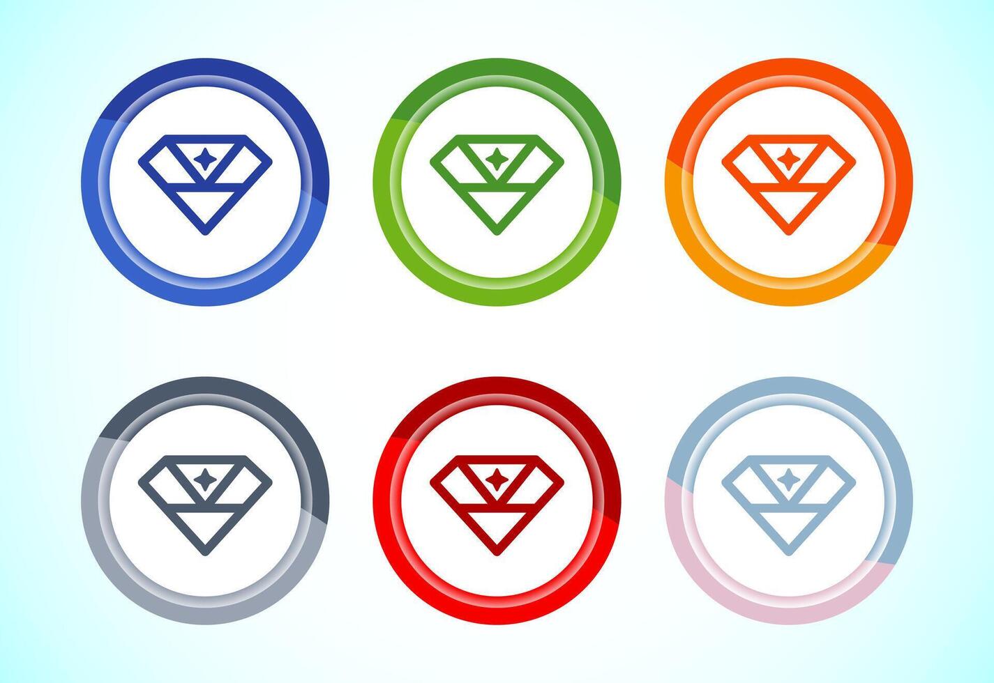 Diamond icon button design illustration. Jewel and gem icon, 6 color button vector