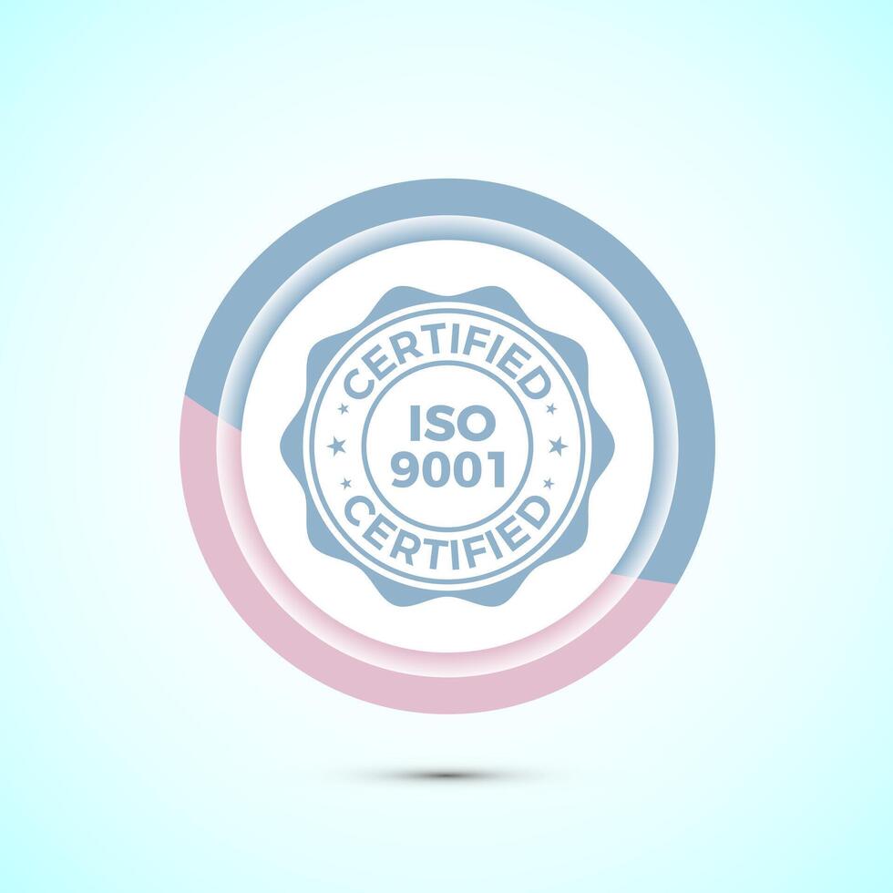 ISO 9001 certified icon design illustration, Standard quality label sign, symbol, Pastel Color Button Design vector