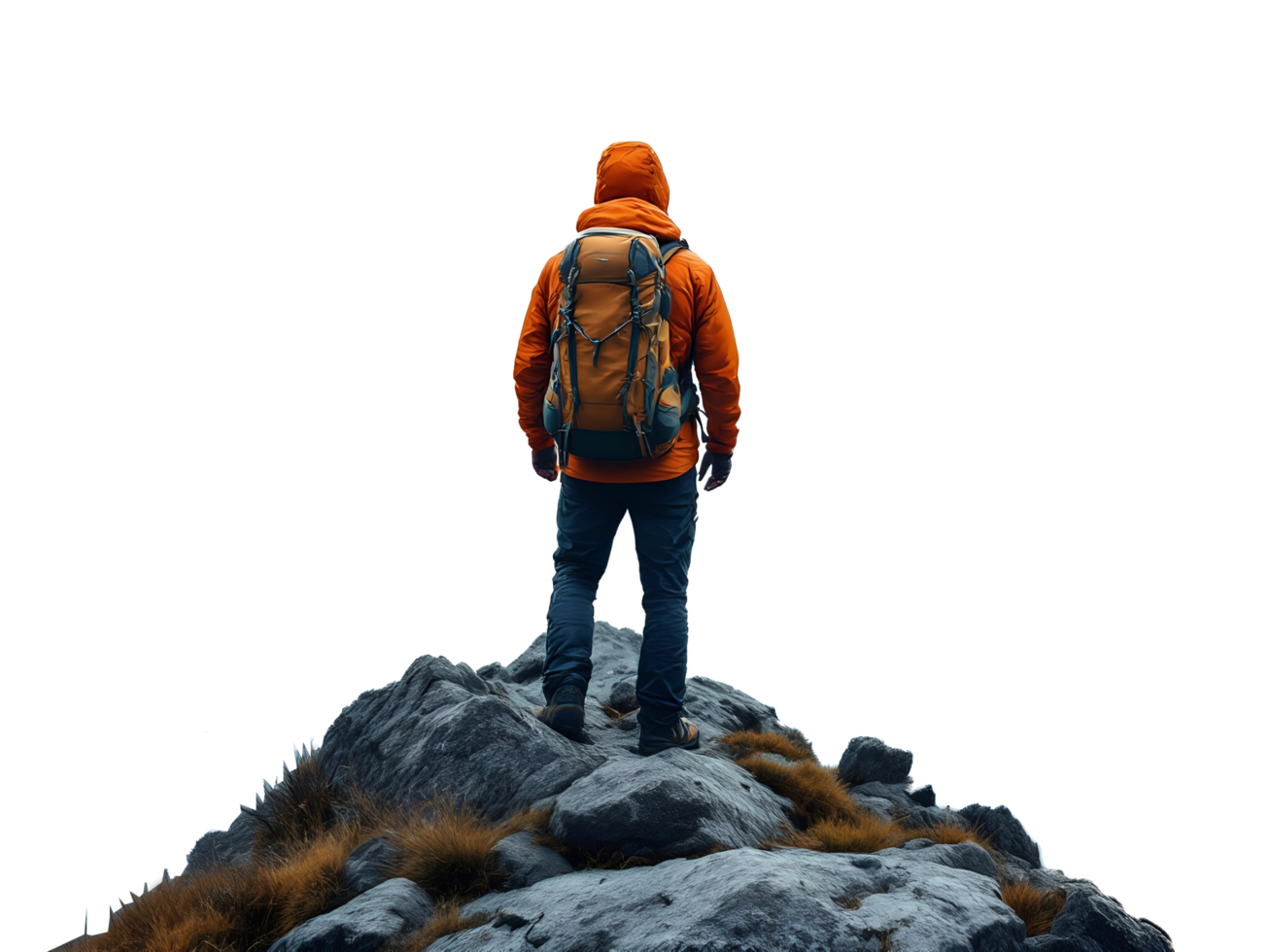 hiker standing on top of a mountain with a backpack png
