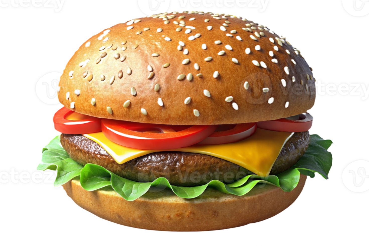 Delicious hamburger with tomato, cheese, patty and lettuce png