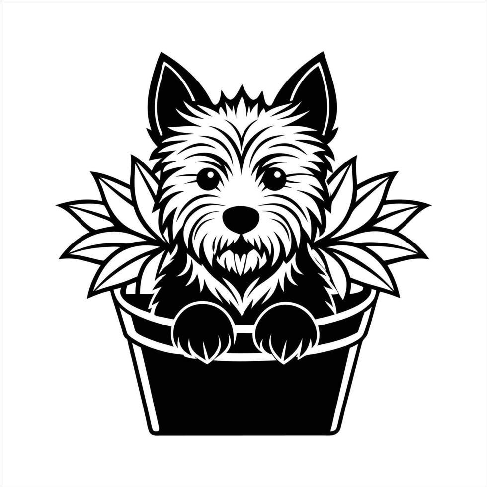 West Highland White Terrier In A Flower Pot vector