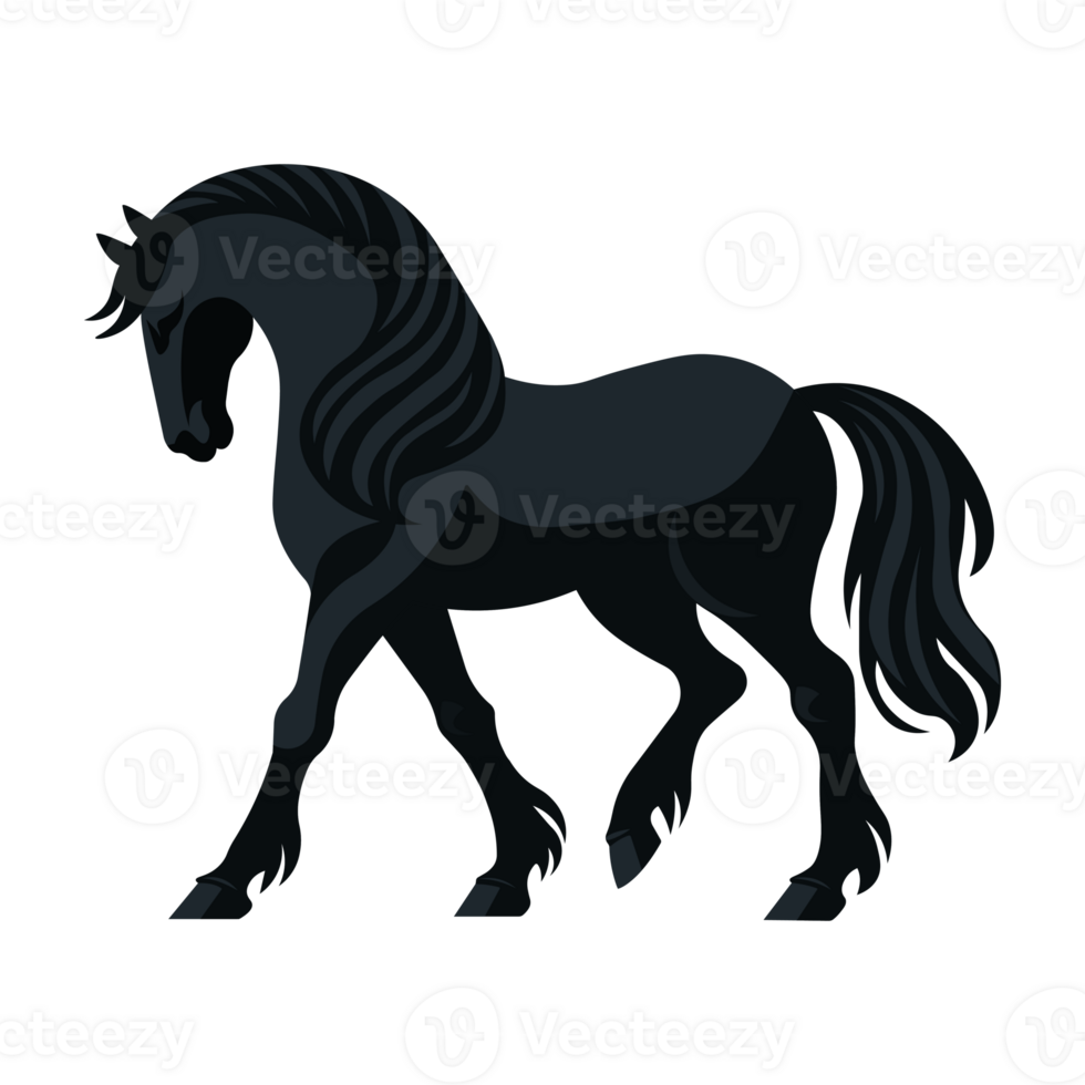 black horse isolated on transparent background flat illustration png