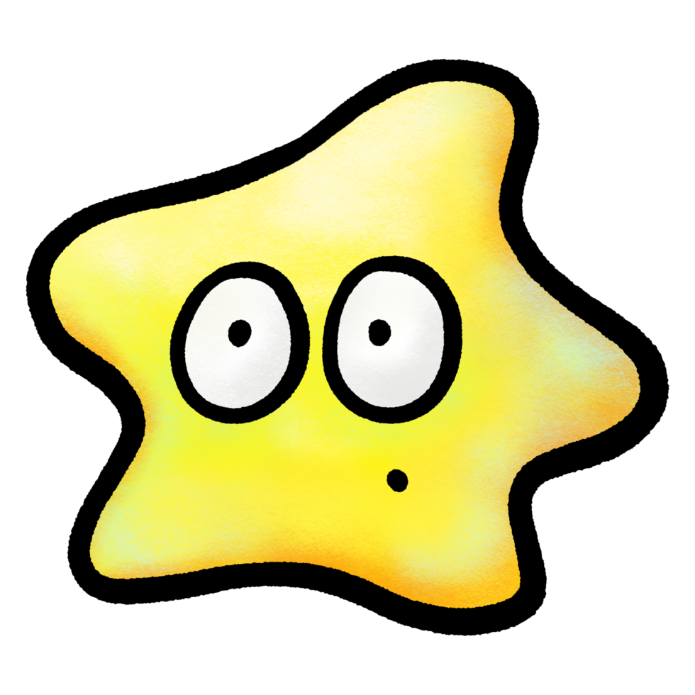 Cute doodle starfish with big eye, crayon colored starfish isolated illustration, black outline png