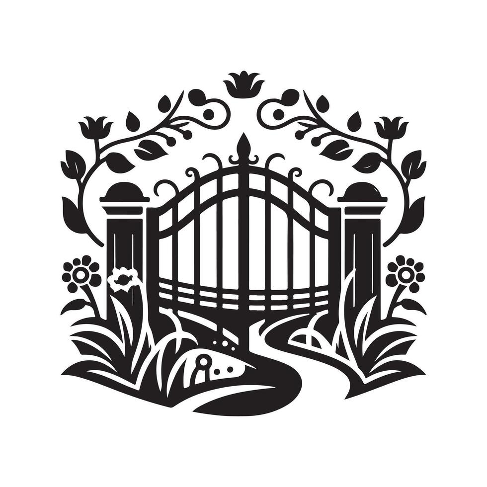 Decorative Garden Gate Silhouettes for Arts and Crafts Projects vector