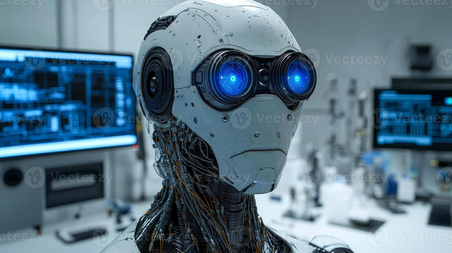 A close-up of the robot's head photo