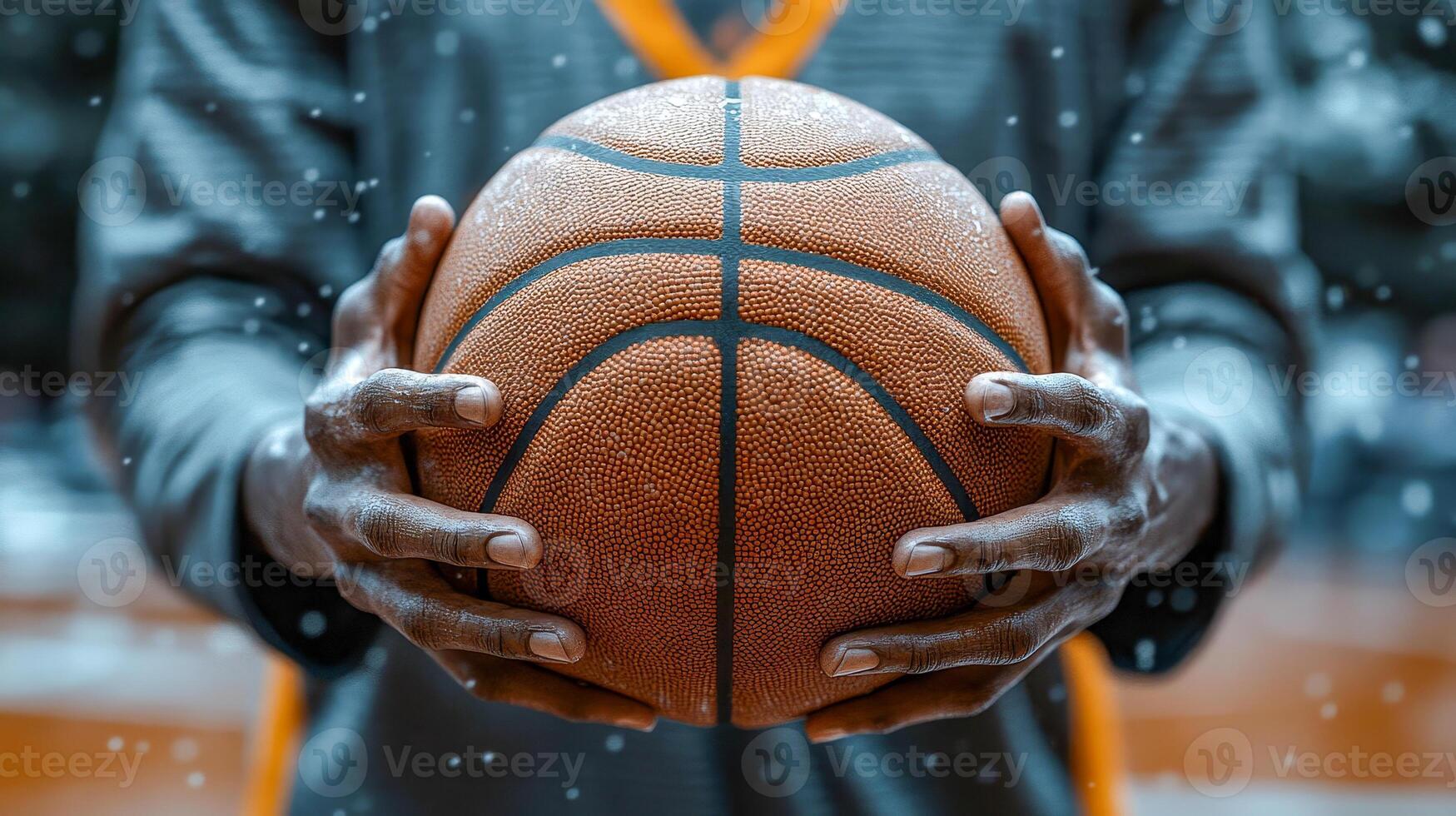 The basketball is clutched tightly in his hands photo