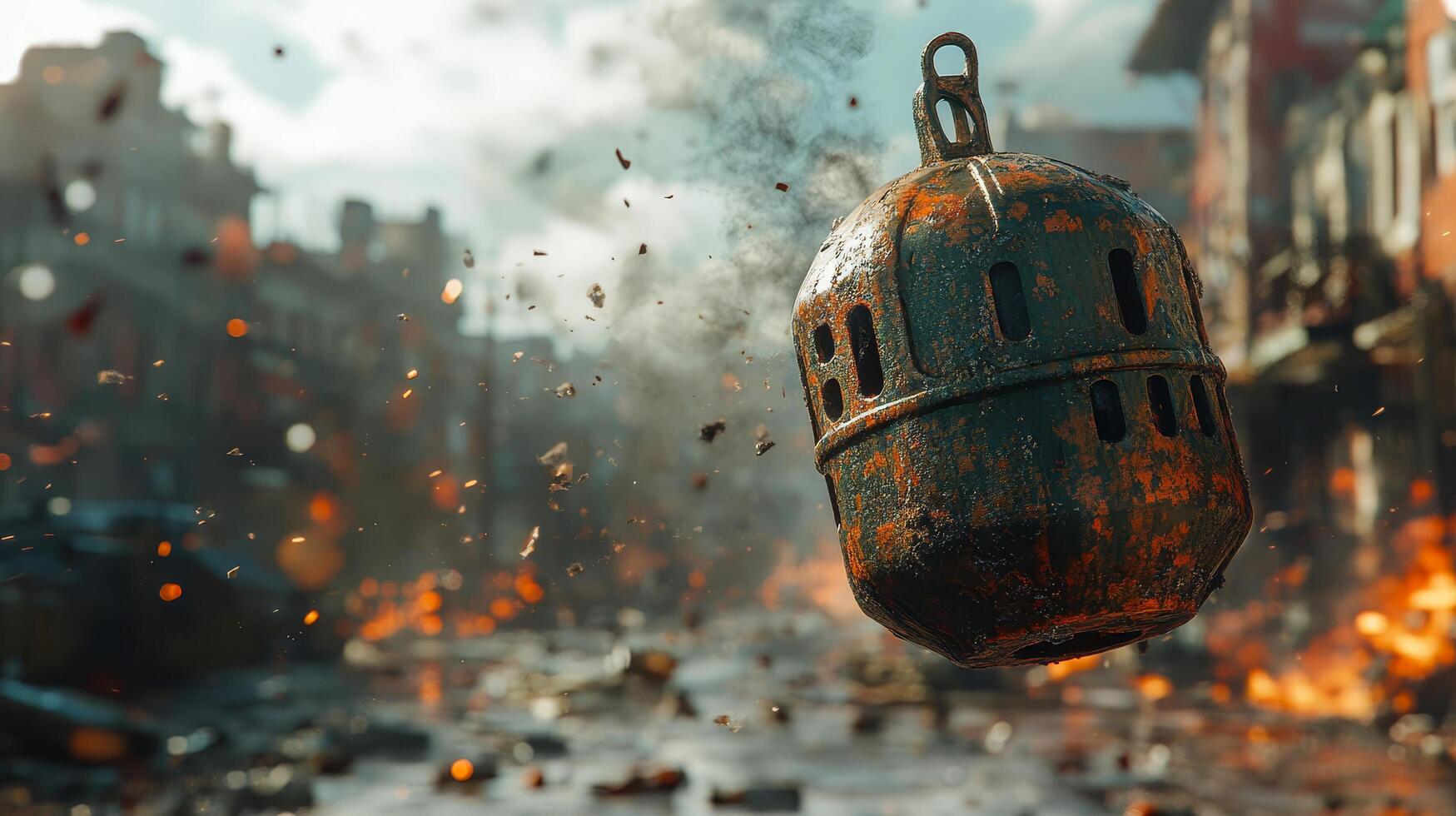 A grenade in the air in a fight scene photo