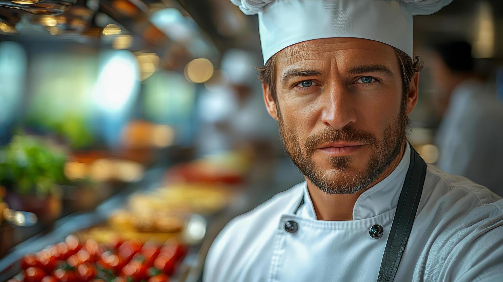 Chef Shev in a cap and apron photo