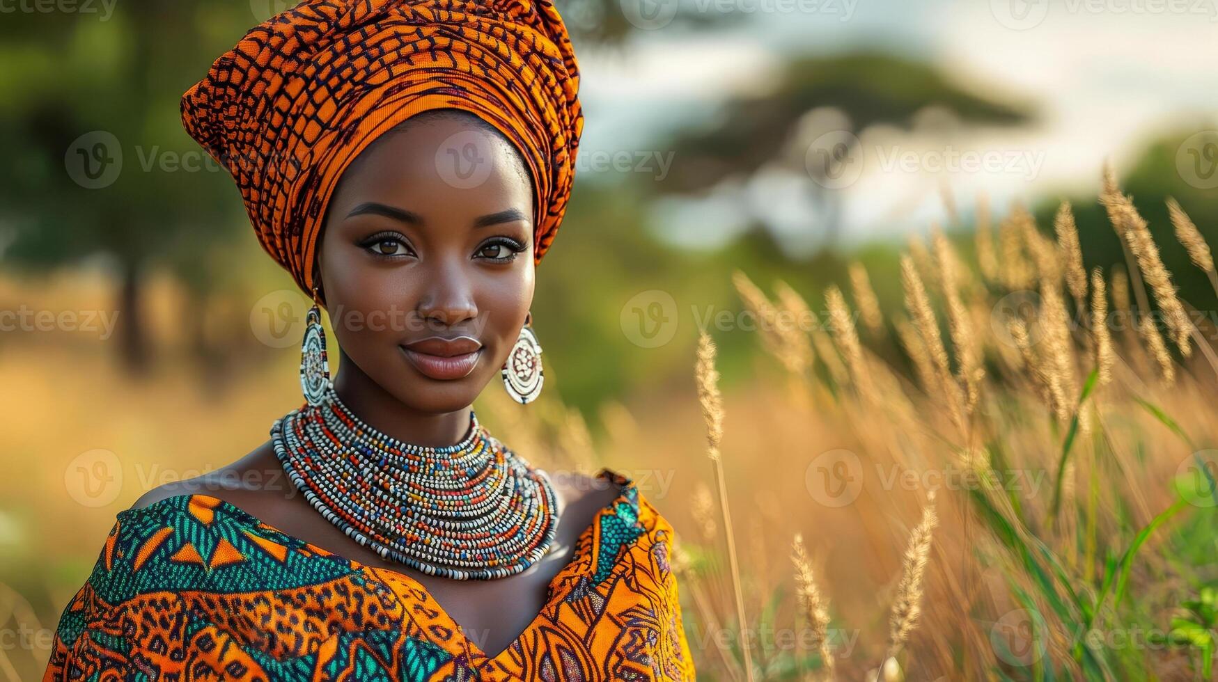 African woman in a colorful traditional outfit photo