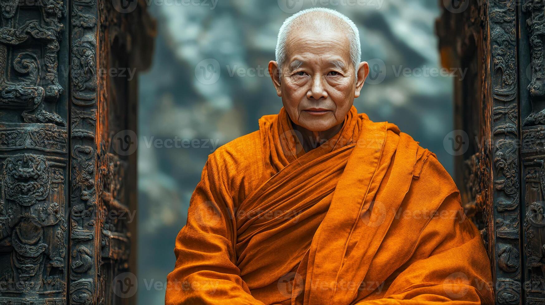 An elderly Asian monk photo