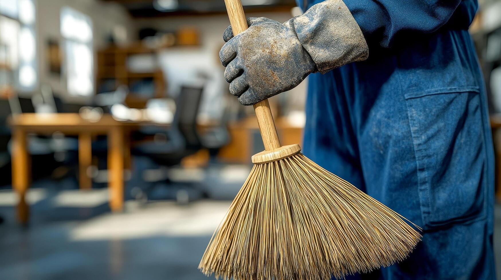 A janitor with a mop photo