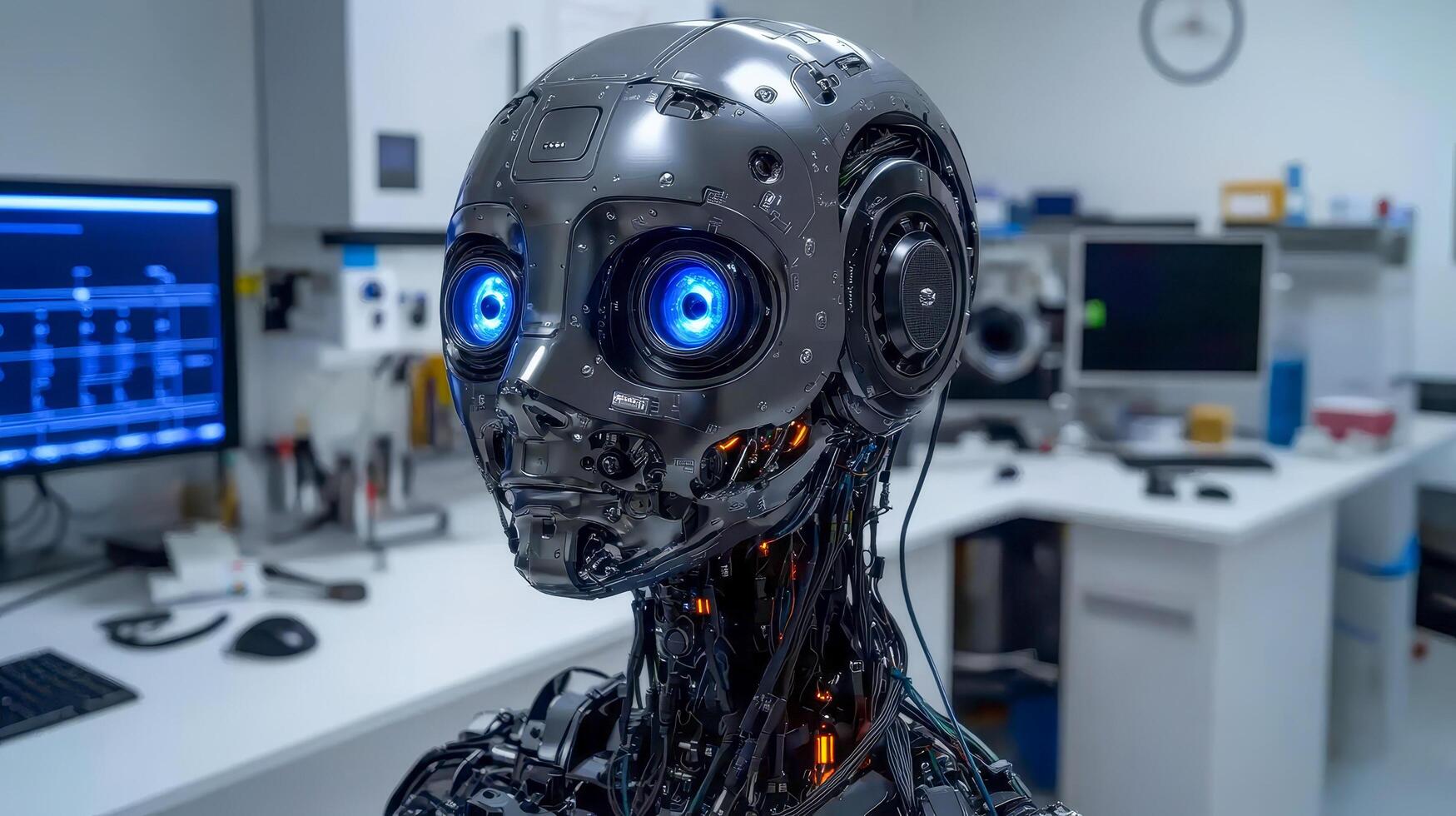 A close-up of the robot's head photo