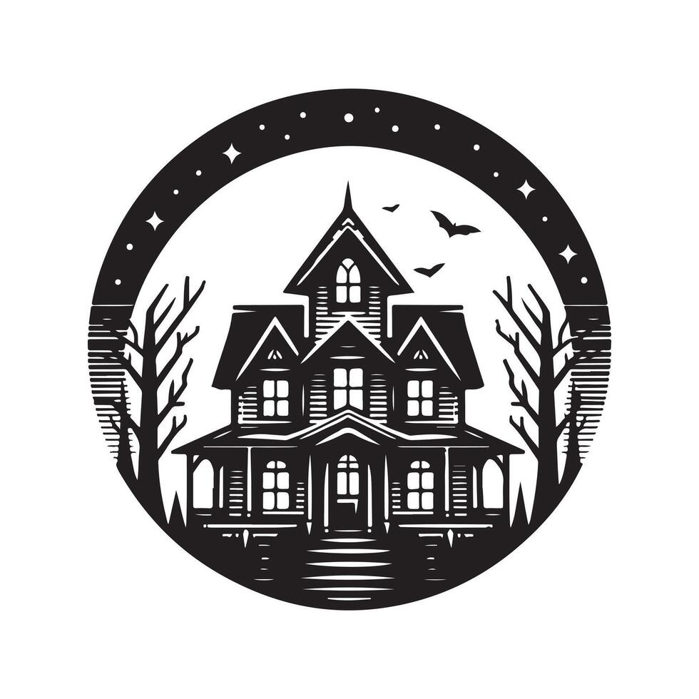 Intricate Haunted House Silhouette Vectors for Scary Design Themes