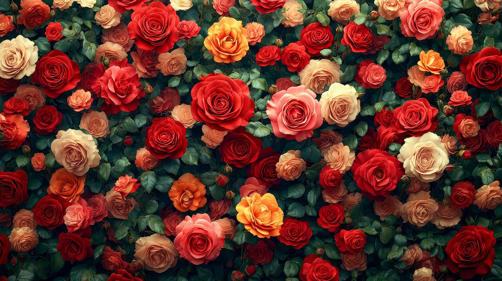 Background of colorful roses of different sizes photo