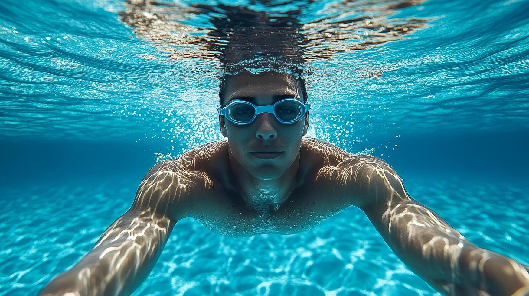 A swimmer with goggles underwater photo