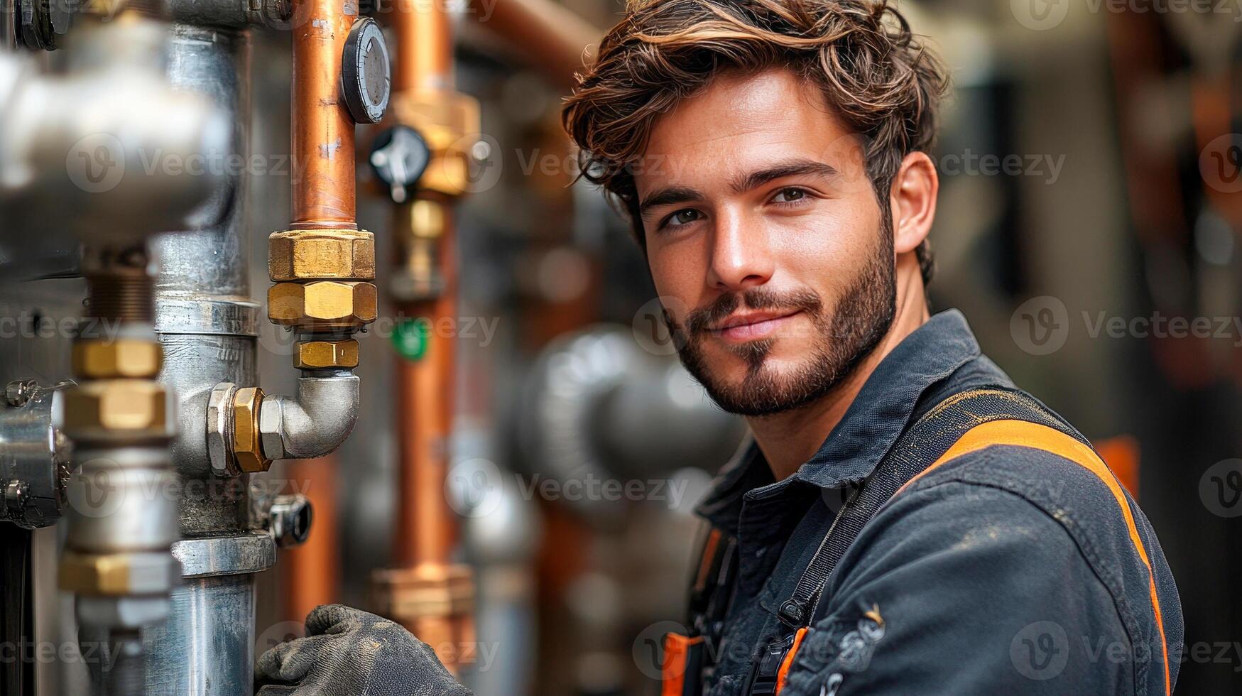 A plumber is working on the plumbing system photo