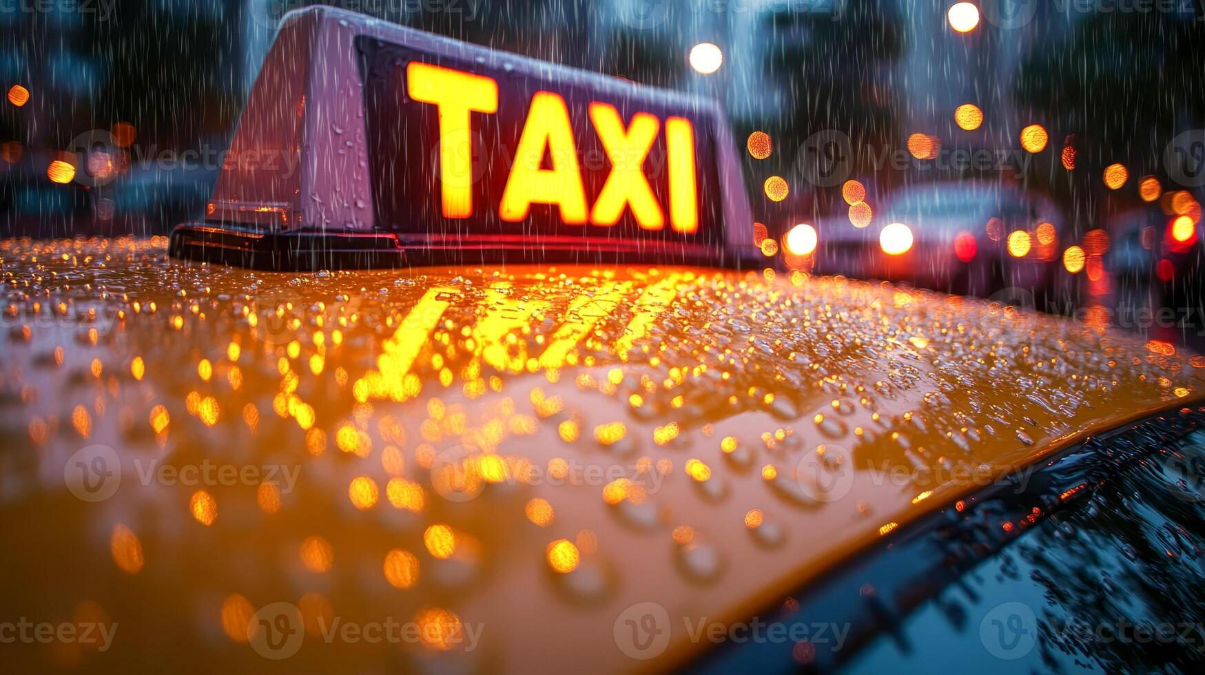 Close-up of the illuminated sign on the roof of a TAXI taxi cab photo
