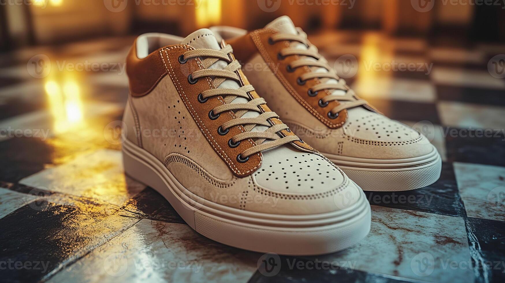 Retro sneakers with suede overlays, classic stitched patterns photo