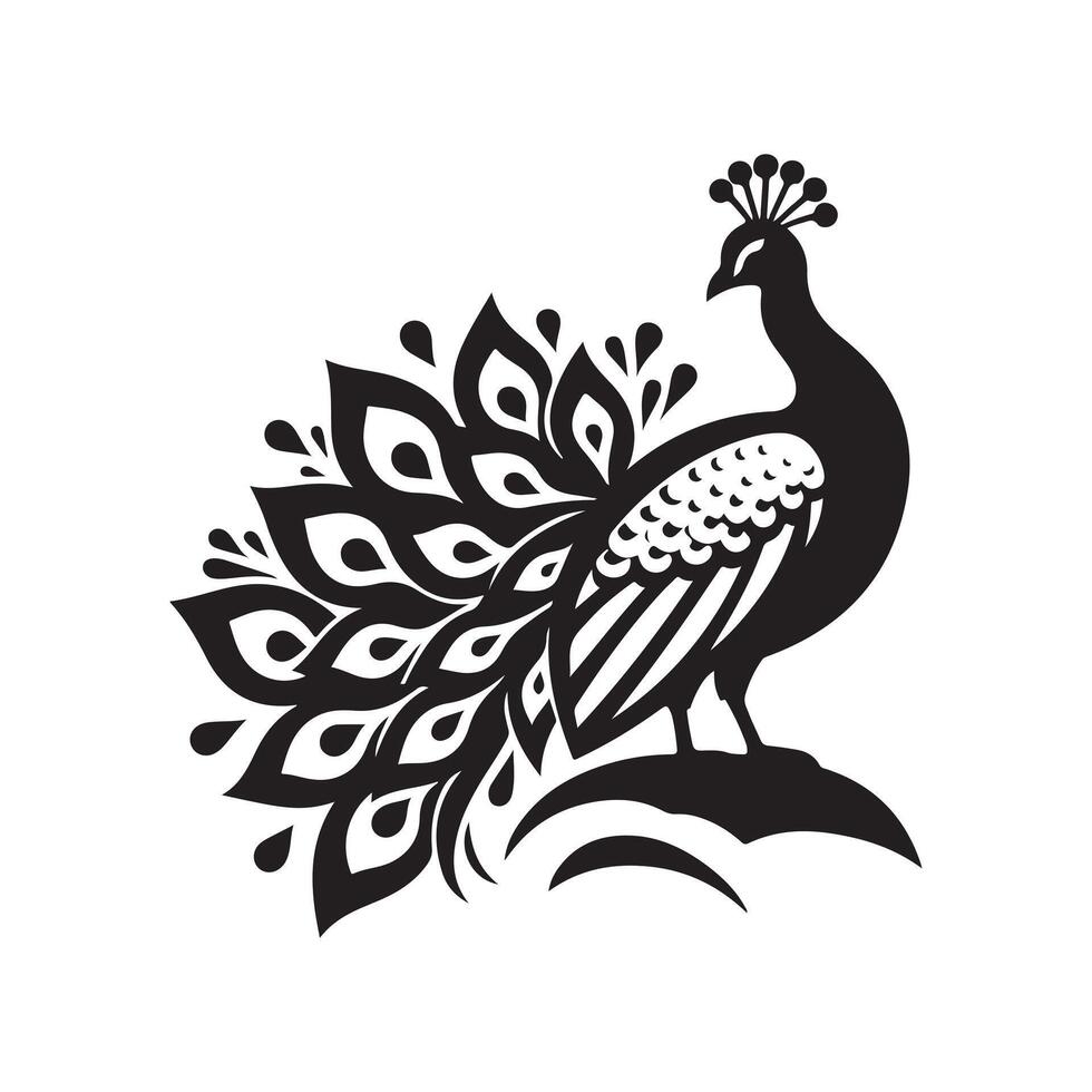 Peafowl Silhouette Vectors Illustrations for Jungle and Forest Themes