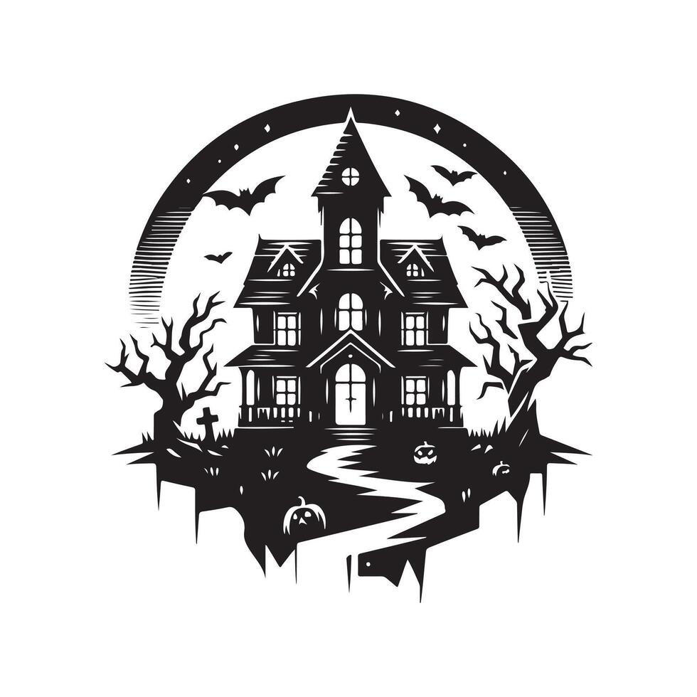 High-Resolution Haunted House Silhouette Vectors for Print Projects