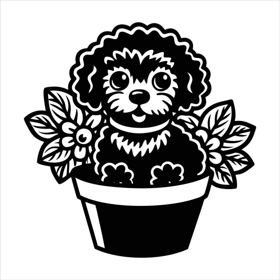 Bichon Frise In A Flower Pot dog Design vector