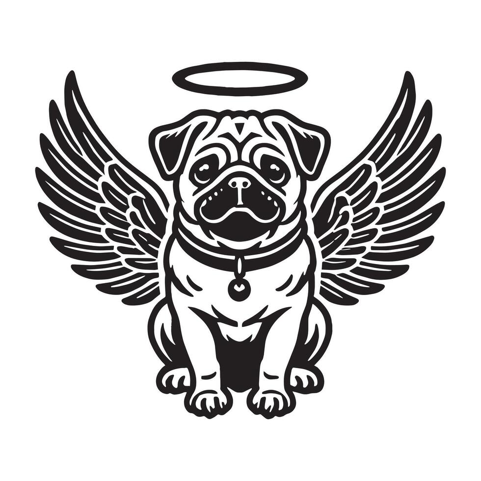 Pug Angel Wings and Halo dog vector