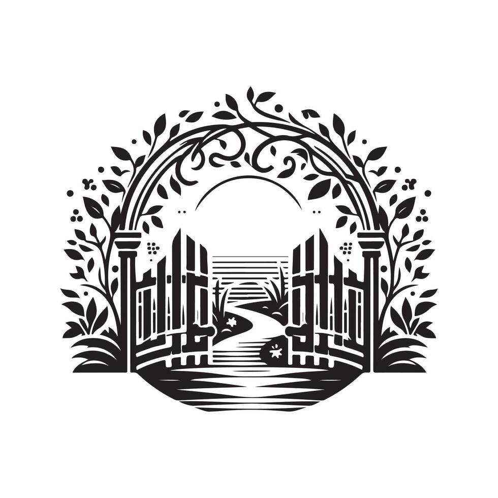 Garden Gate Silhouette Vectors for Branding and Product Packaging