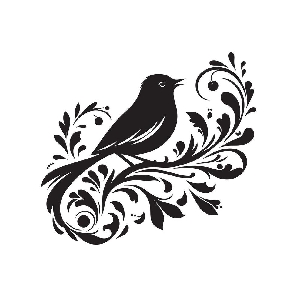 Elegant Nightingale Silhouette Vectors Illustrations for Ornamental Designs