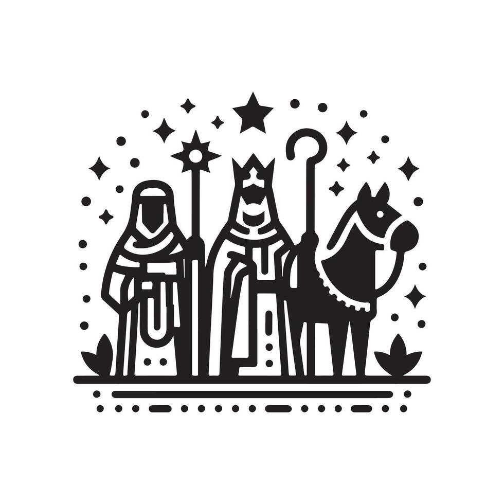 Intricate Reyes Magos Silhouettes for Luxurious Christmas Designs vector