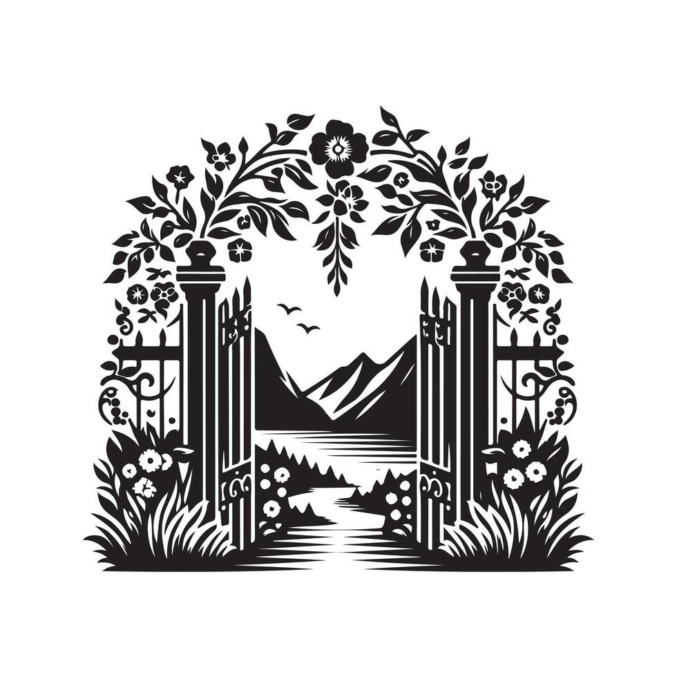 Ornate Garden Gate Silhouette Vectors for Elegant Graphic Design