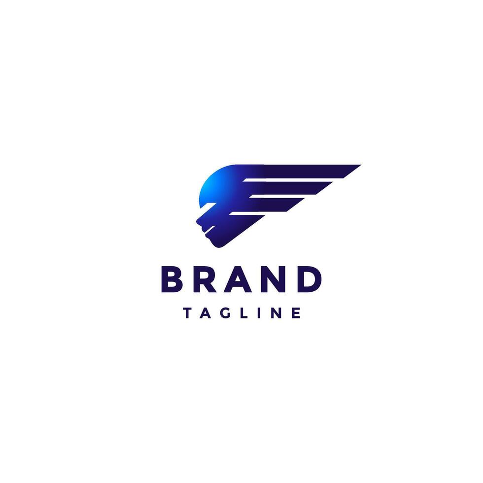 Winged Blue Speed Head Silhouette Logo Design. Simple Head Silhouette With Speed Wings Logo Design. vector