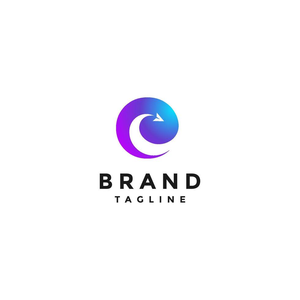 Simple Happy Travel Journey Logo Design. Triangle Gliding In Circle Forming Letter E Logo Design. vector
