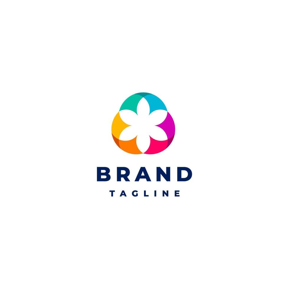 Three Colorful Paper Flowers Logo Design. Three Colorful Paper Flowers Rotating Blooming Logo Design. vector