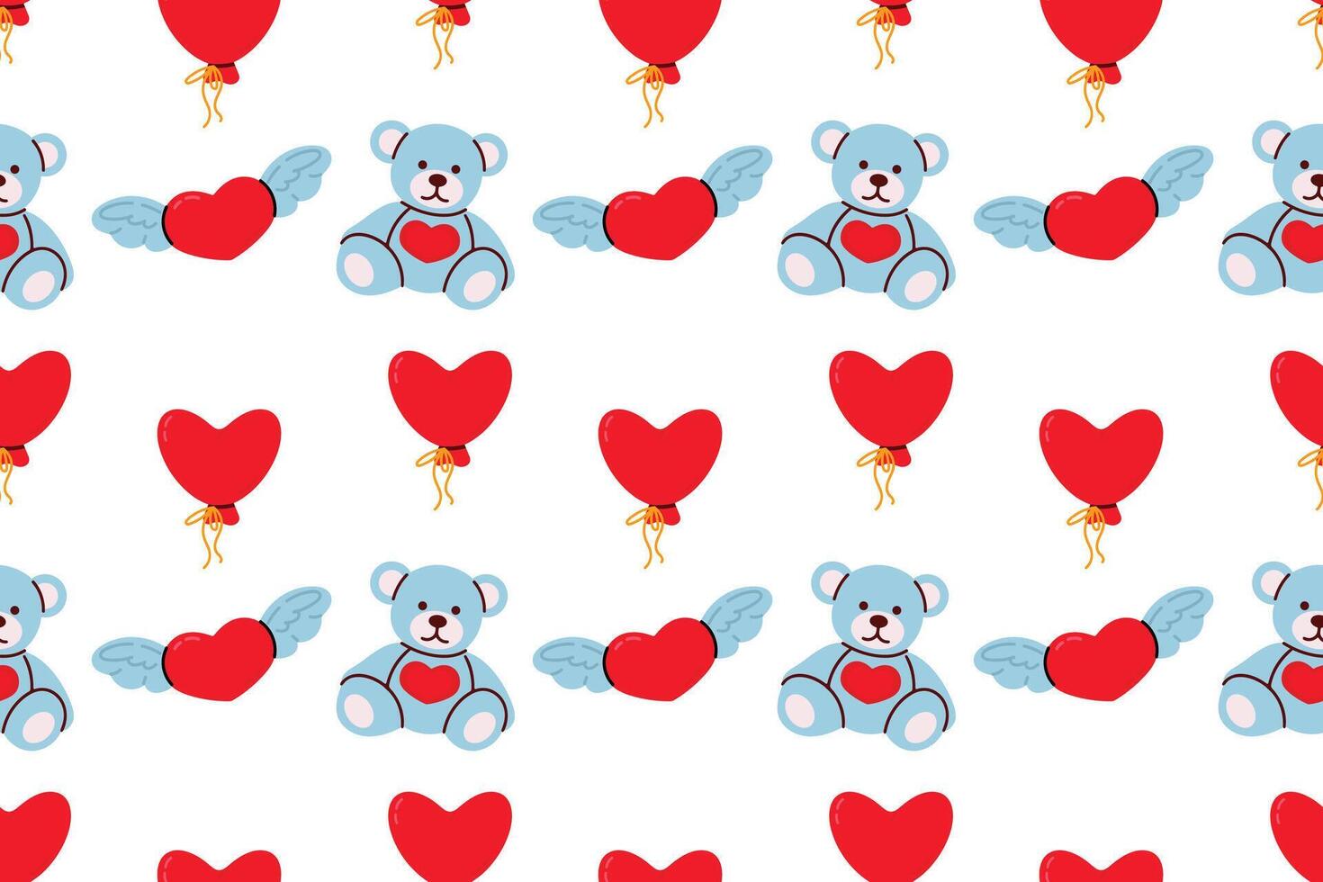 Seamless pattern with hearts and teddy bear. Flat illustration. vector