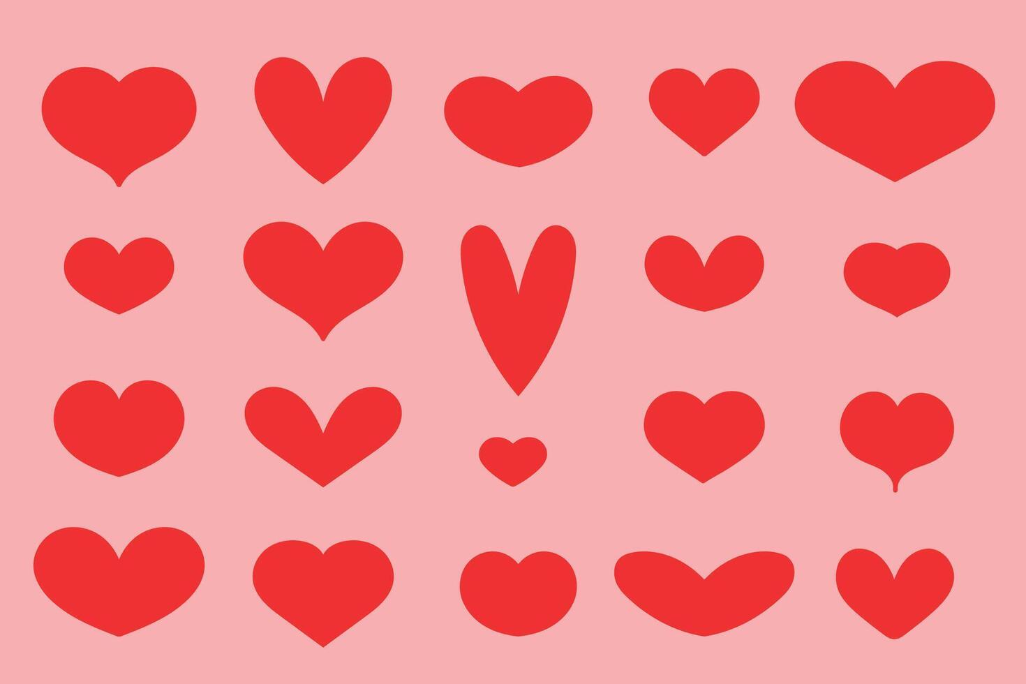 Set of red hearts on a pink background. Flat illustration. Valentines day collection vector