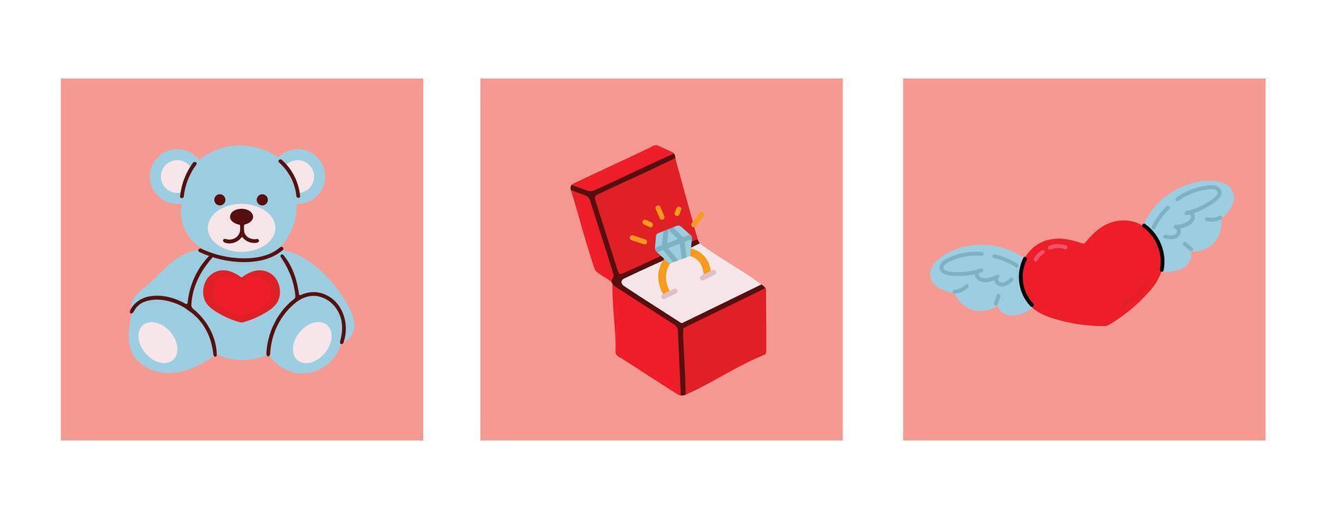Set of Valentines day icons. Illustration in flat style. vector