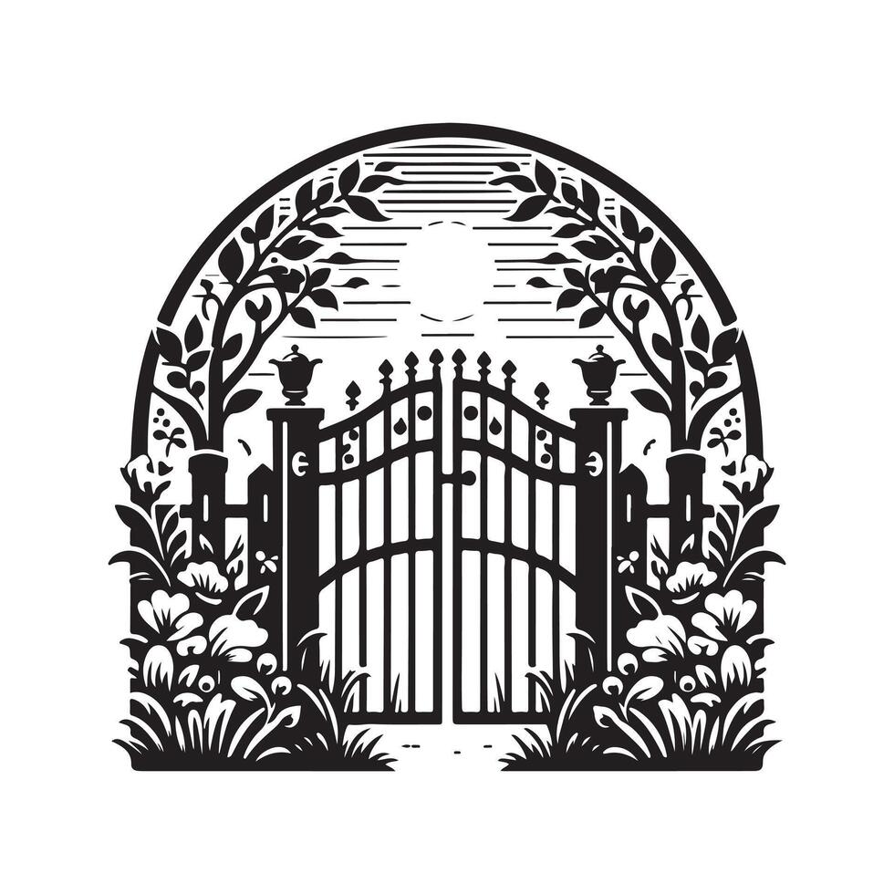 Floral-Inspired Garden Gate Silhouette Vectors for Stylish Projects