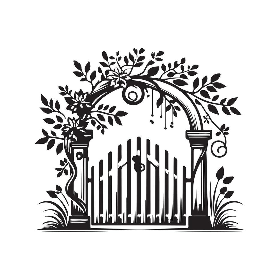 Artistic Garden Gate Silhouette Vectors Illustrations for Designers