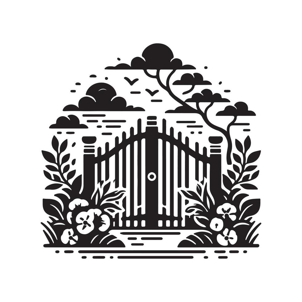 Sophisticated Garden Gate Silhouette Vectors for Graphic Designers