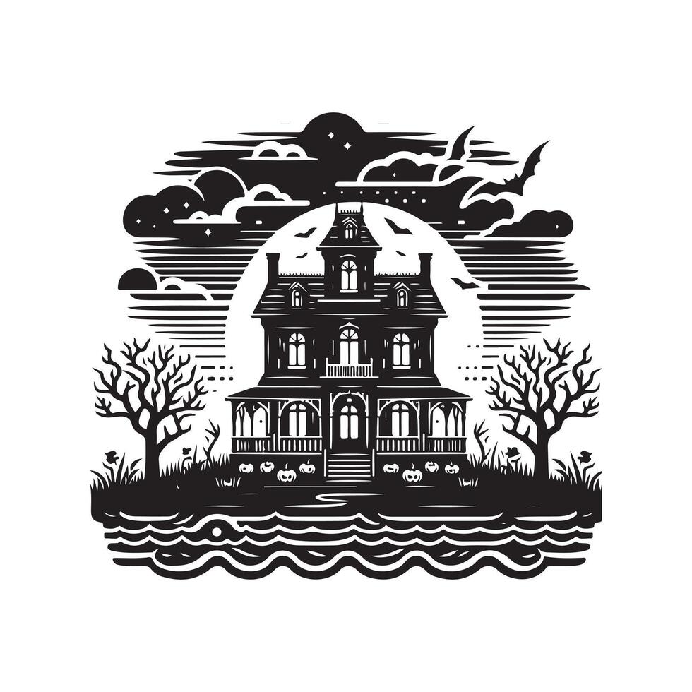 Creative Haunted House Silhouette Vectors for Artistic Projects