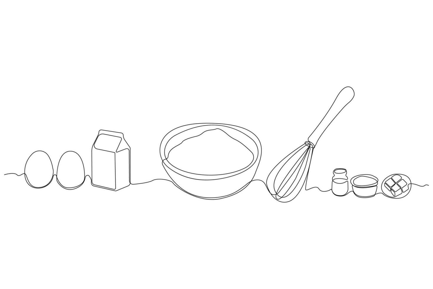 Hand-drawn cake ingredients concept line art drawing. Cooking concept line art icon. vector