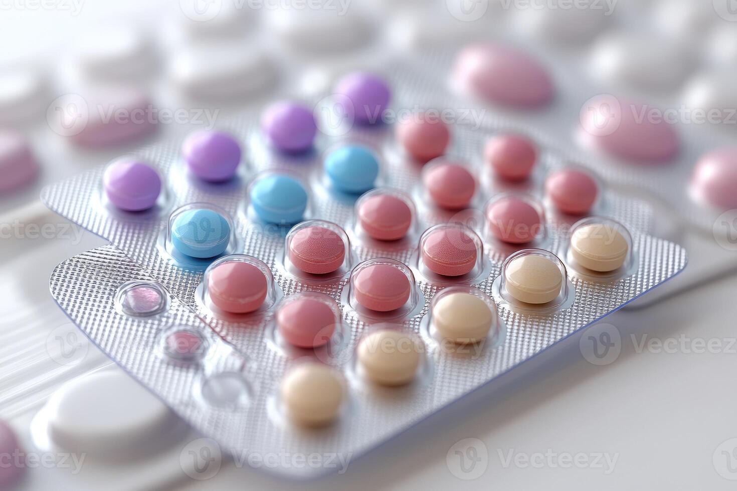 A Close-Up of a Pack of Colorful Pills photo